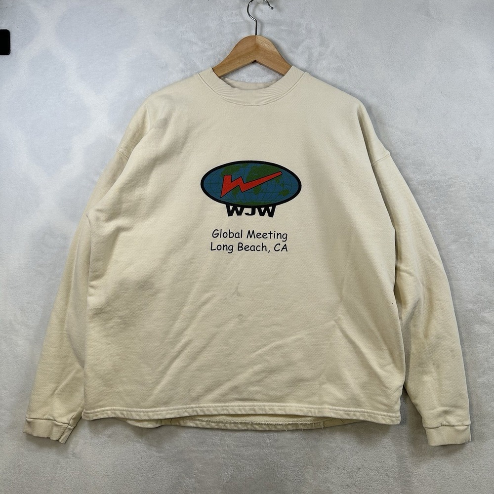 WJW Who Jung Woo Global Meeting Cream Sweatshirt Size Large